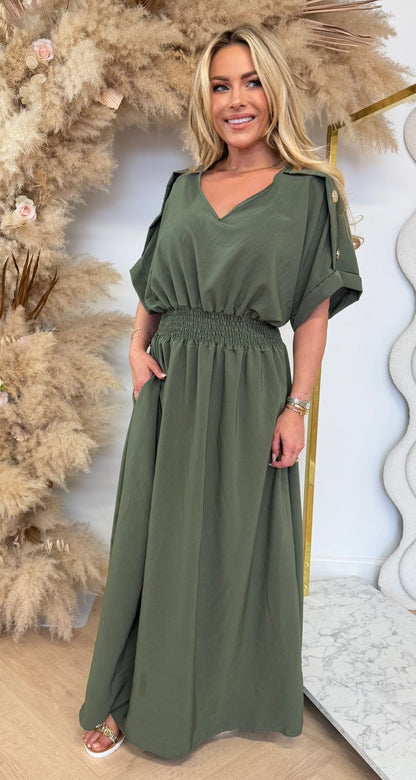 BUTTON POCKET DRESS ARMYGREEN