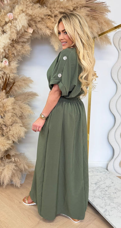 BUTTON POCKET DRESS ARMYGREEN