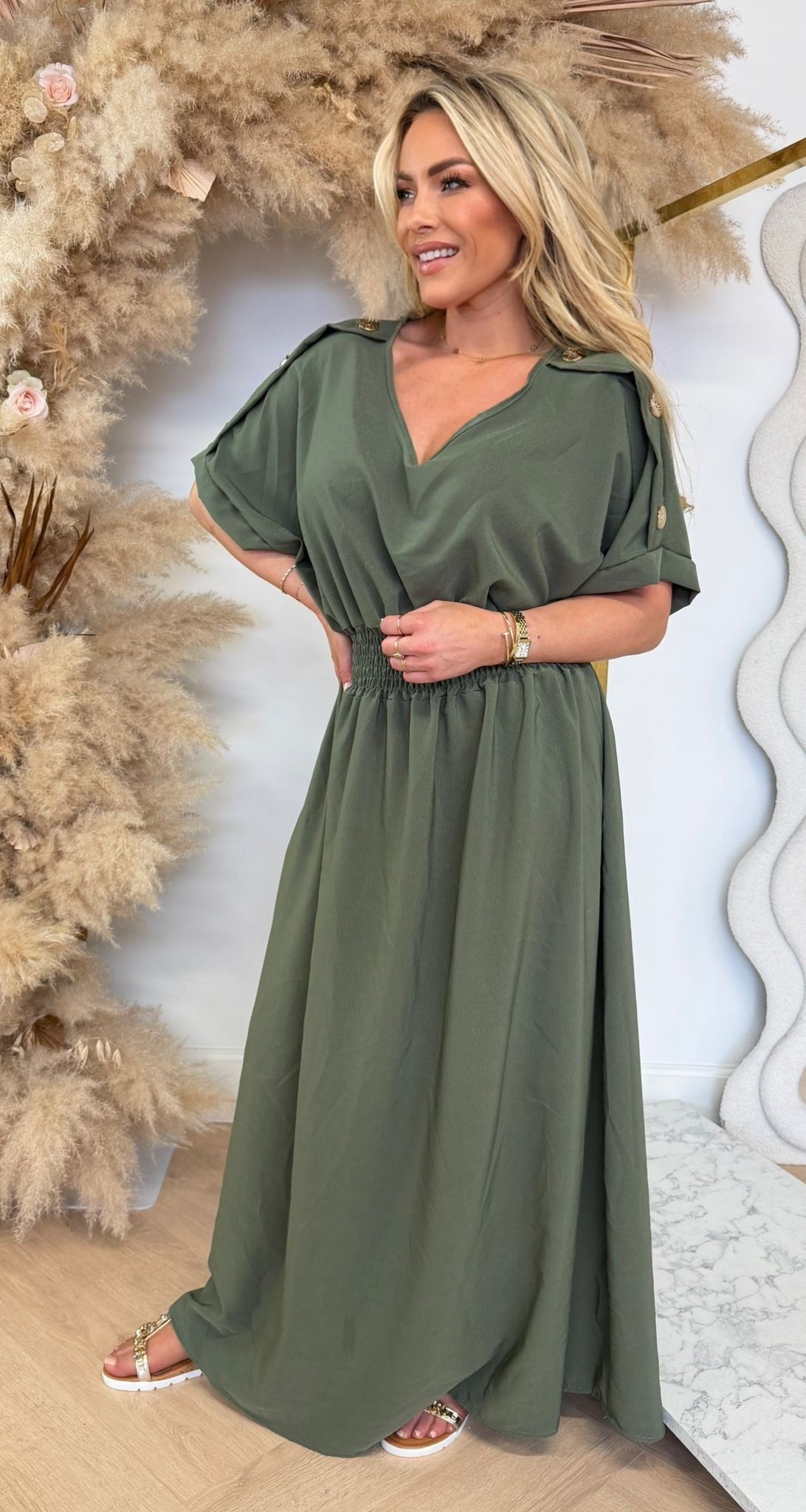 BUTTON POCKET DRESS ARMYGREEN