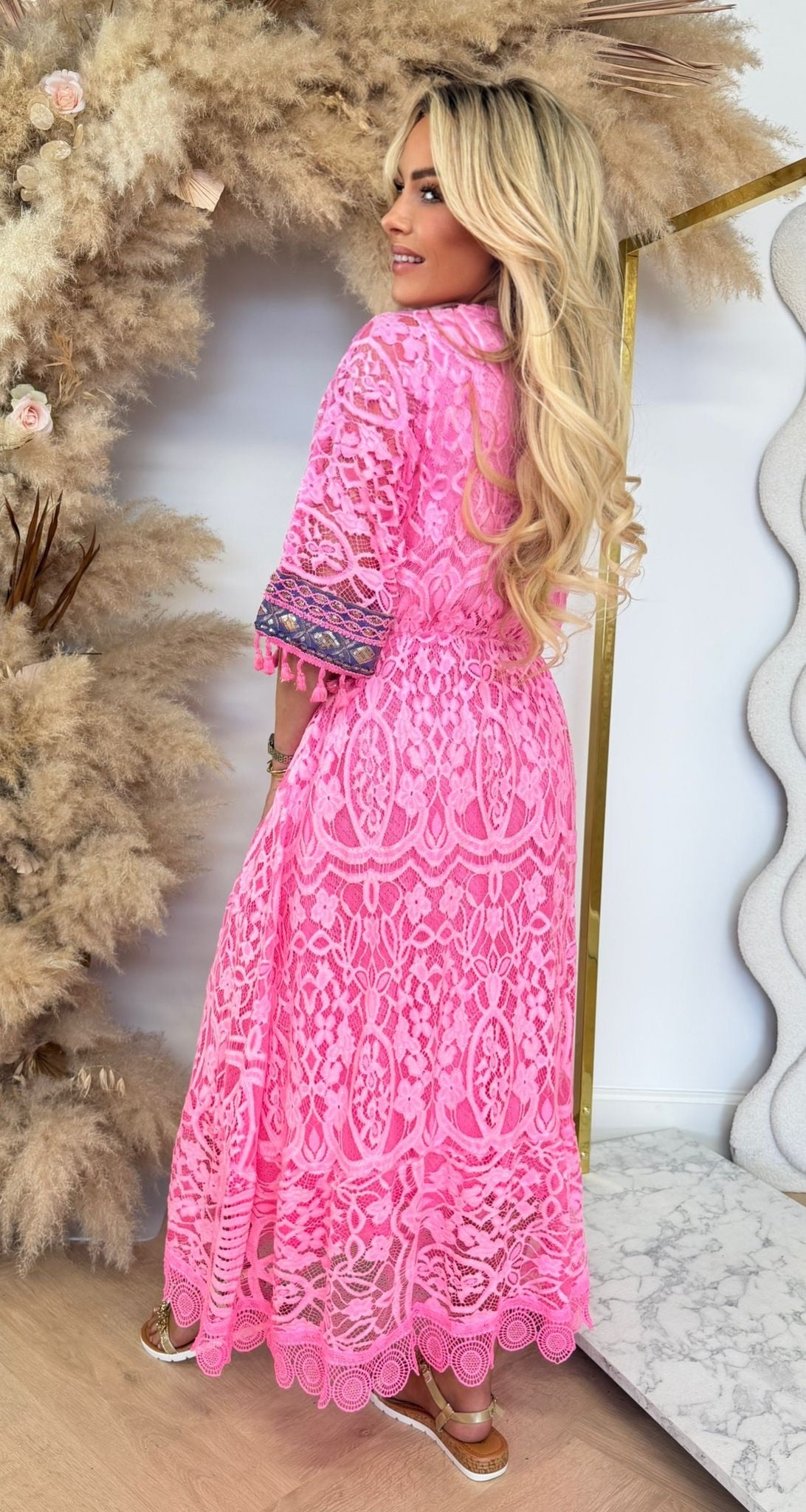 MADRID BOHO MAXI DRESS NEONPINK
