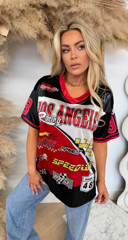 SPEEDY RACING BASEBALL TEE BLACK/RED