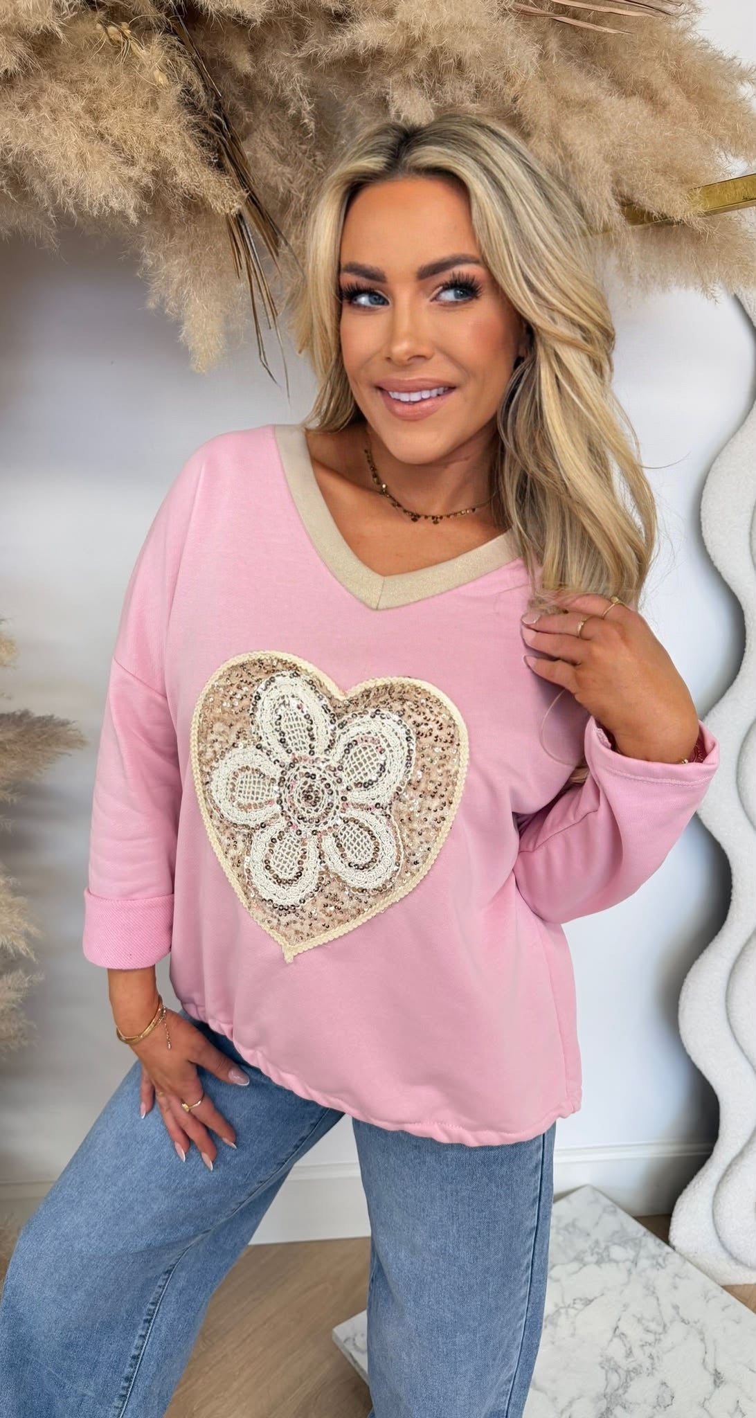 TIARA HEART FLOWER SWEAT PINK