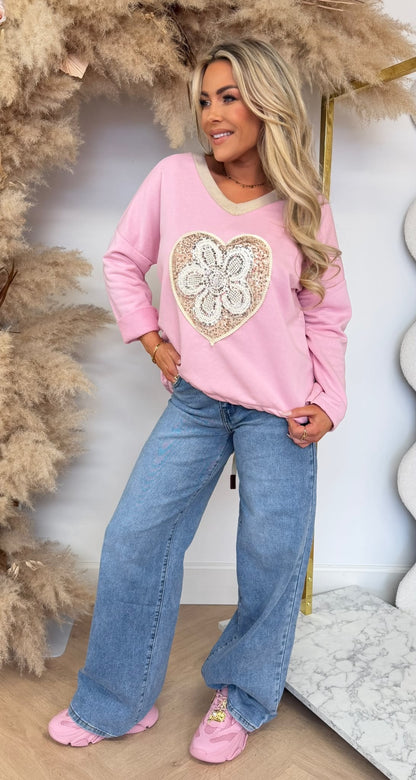 TIARA HEART FLOWER SWEAT PINK
