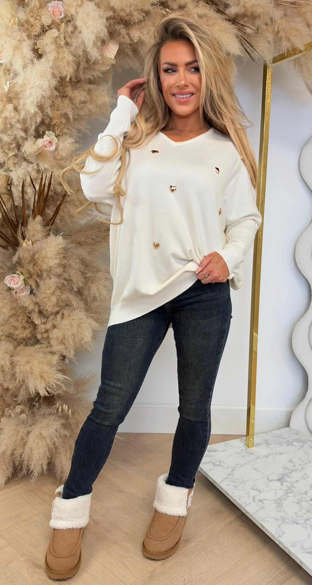 HARTJES OVERSIZED V NECK SWEAT 1077 LIGHTBEIGE