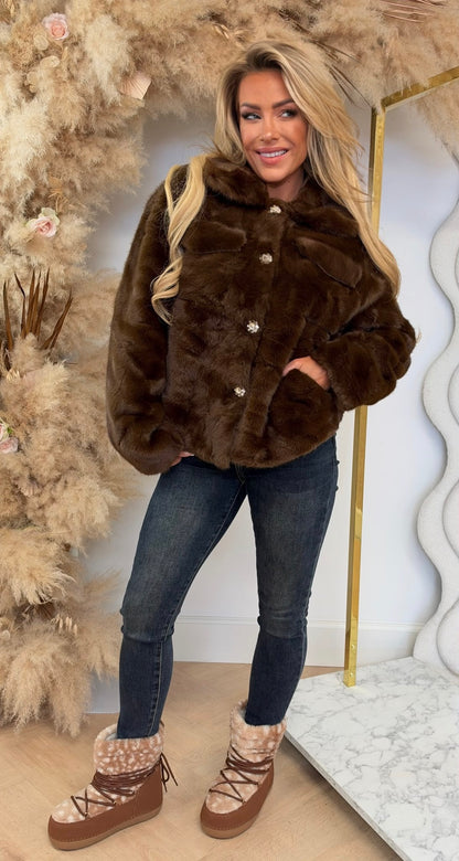 GLAMOUR FAKE FUR JACKET 1100 CHOCO