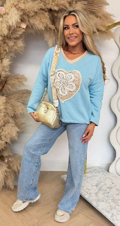 TIARA HEART FLOWER SWEAT BLUE