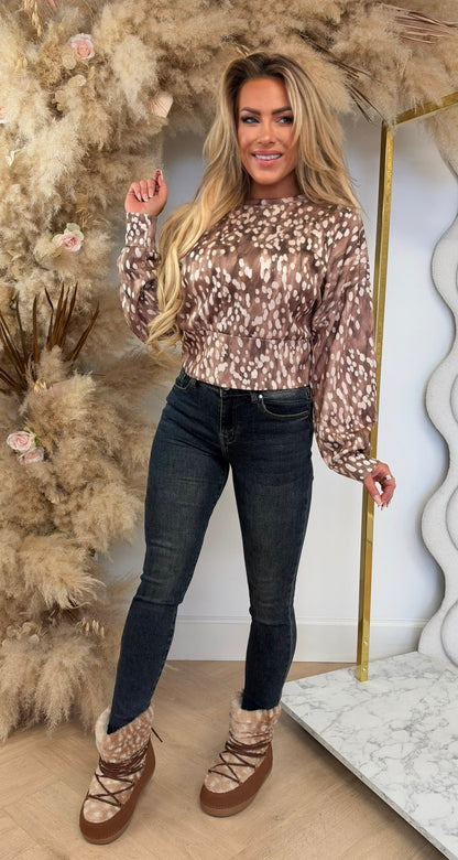 TRENDY DEERPRINT TRUI BEIGE
