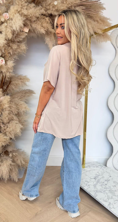 WATERFALL NECK SHIRT BEIGE