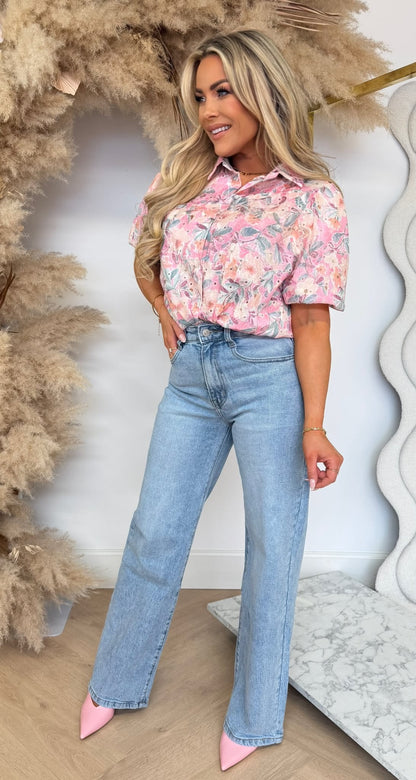 FLOWER SUMMER BLOUSE 5600 PINK/COLOUR