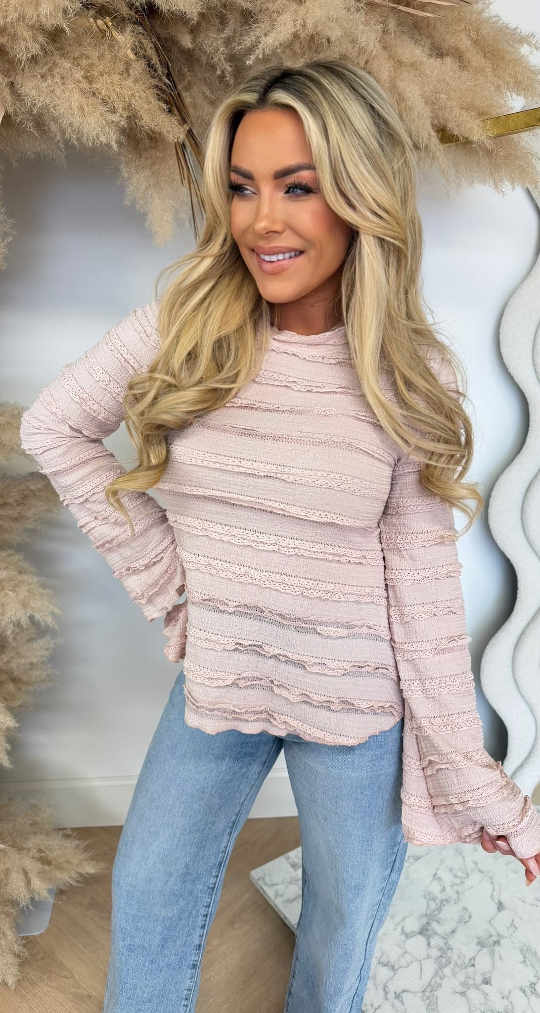 RUFFLY LONGSLEEVE TOP 16153 PINK