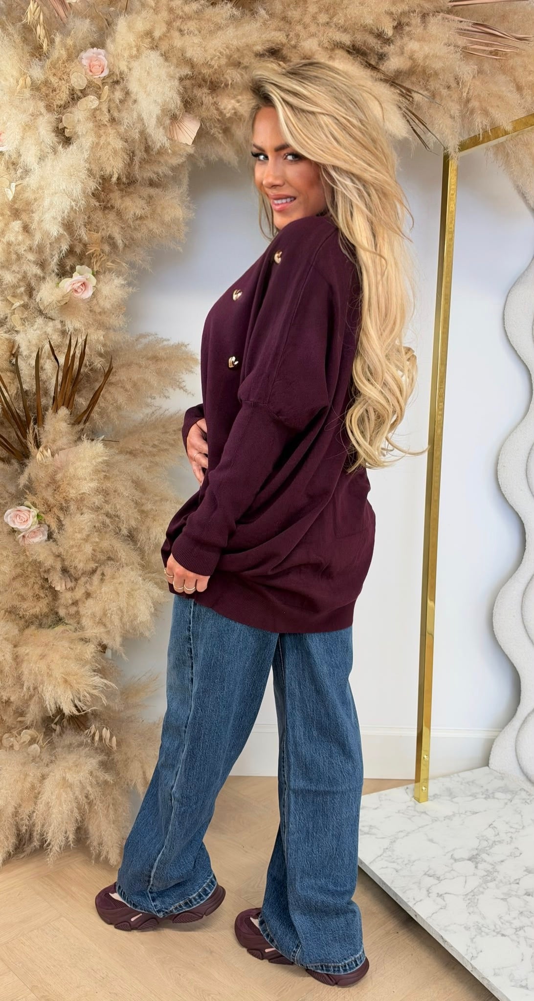 HARTJES OVERSIZED V NECK SWEAT 1077 BORDEAUX
