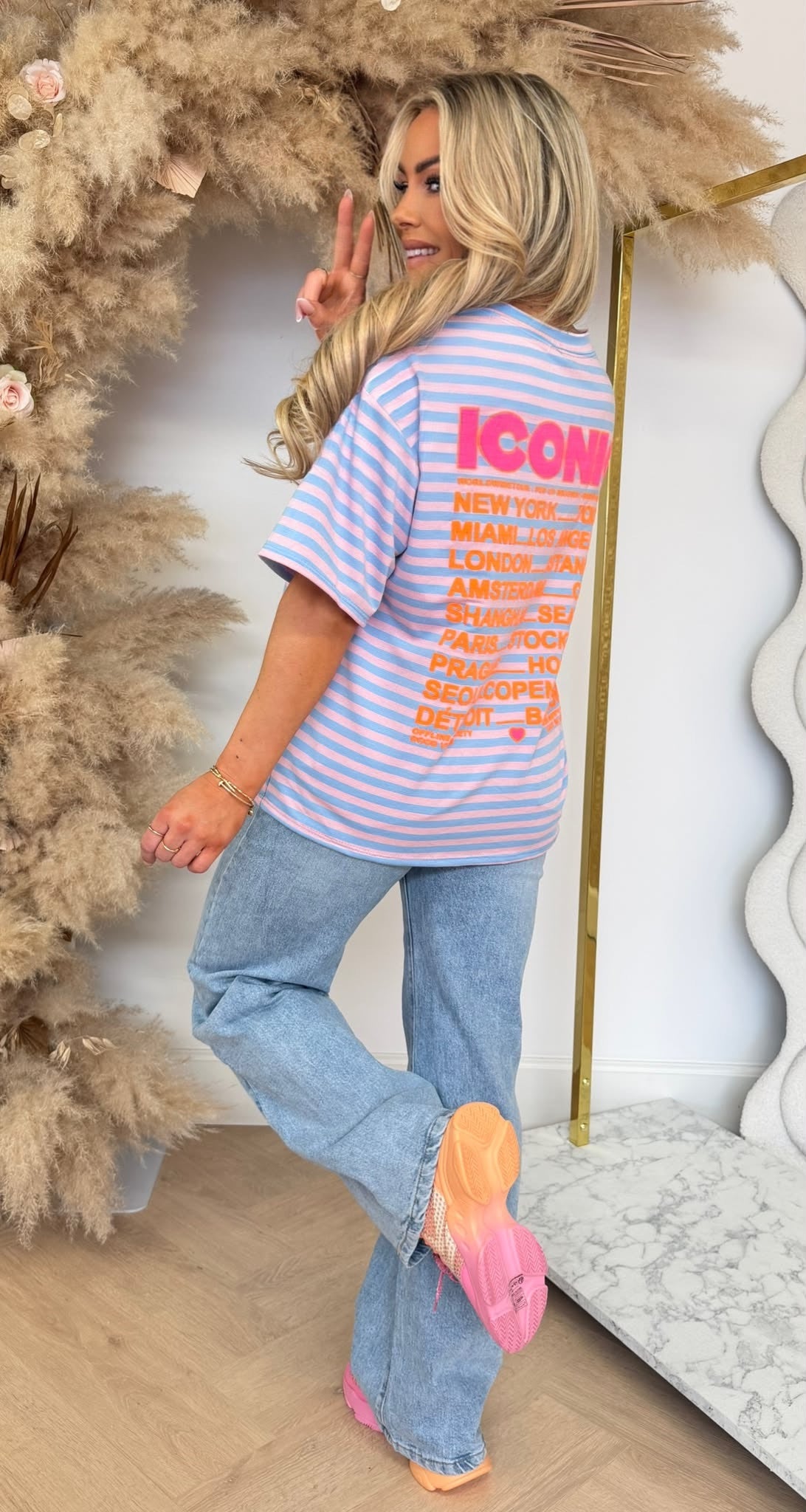 NEW ICONIC STRIPE TEE ICEBLUE/PINK