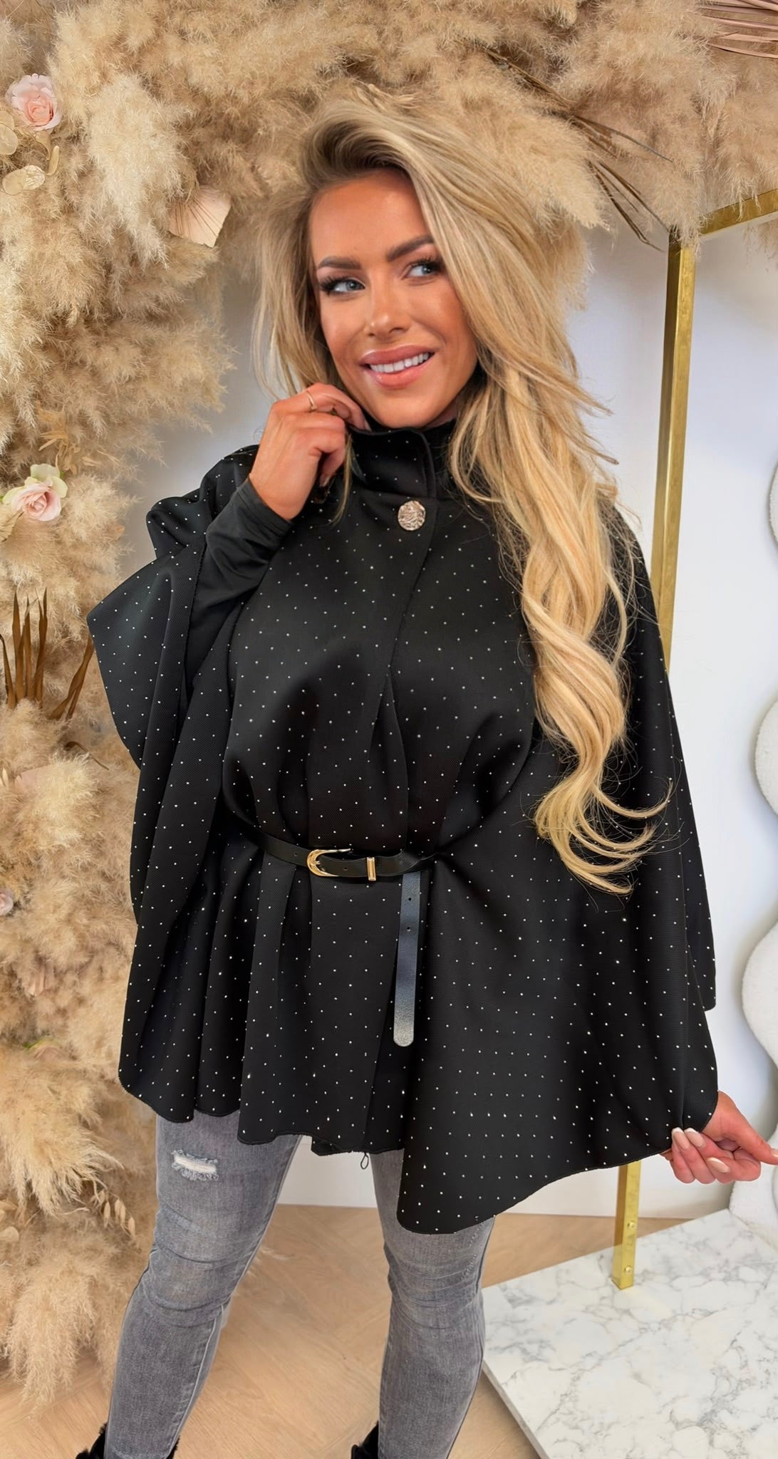 GLITTER BELT PONCHO BLACK