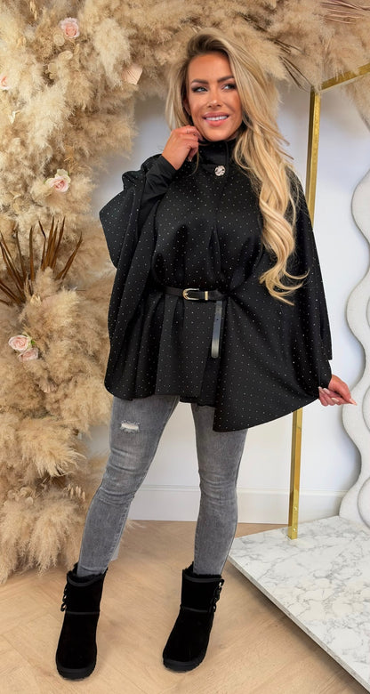 GLITTER BELT PONCHO BLACK