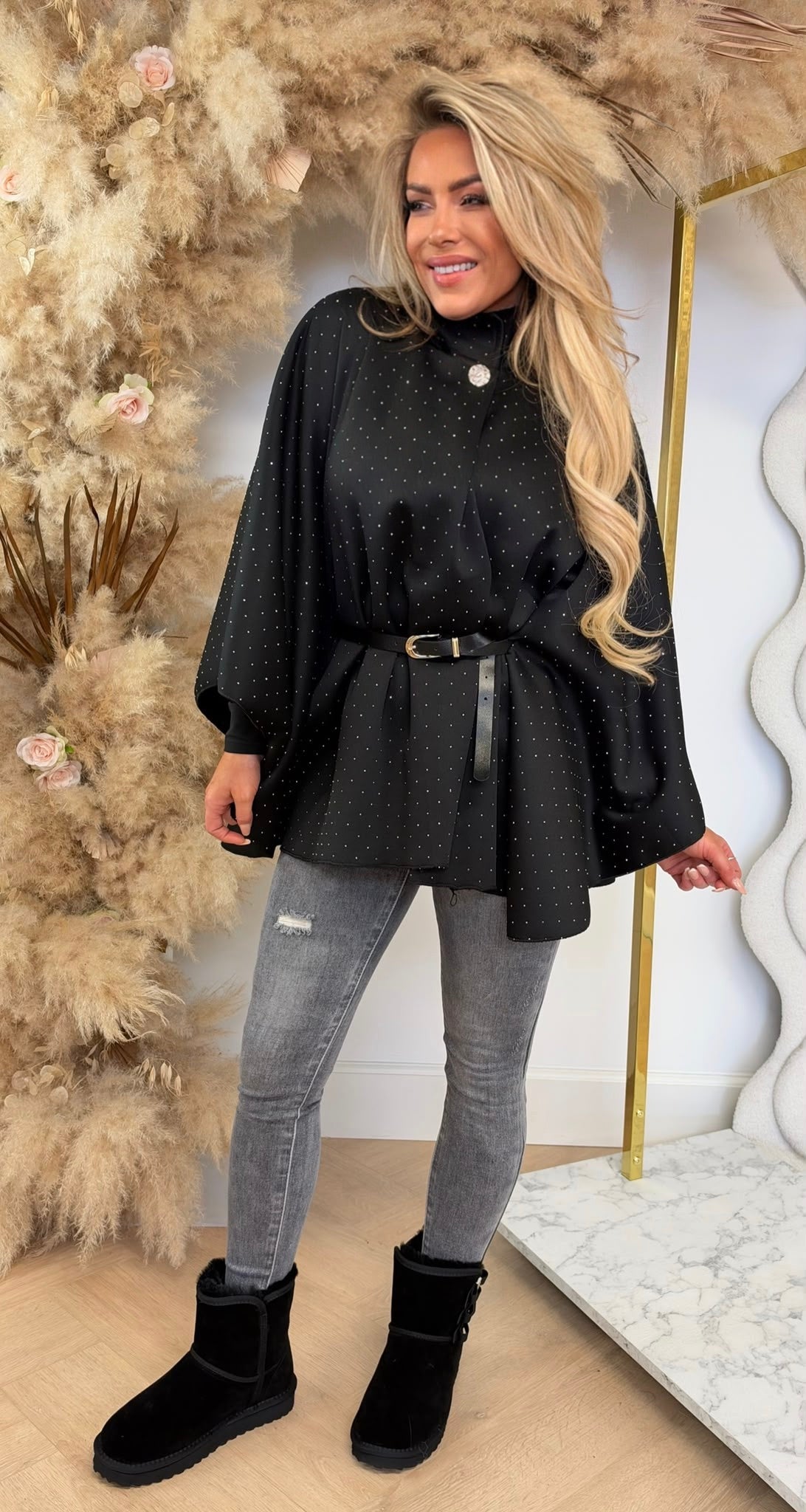GLITTER BELT PONCHO BLACK