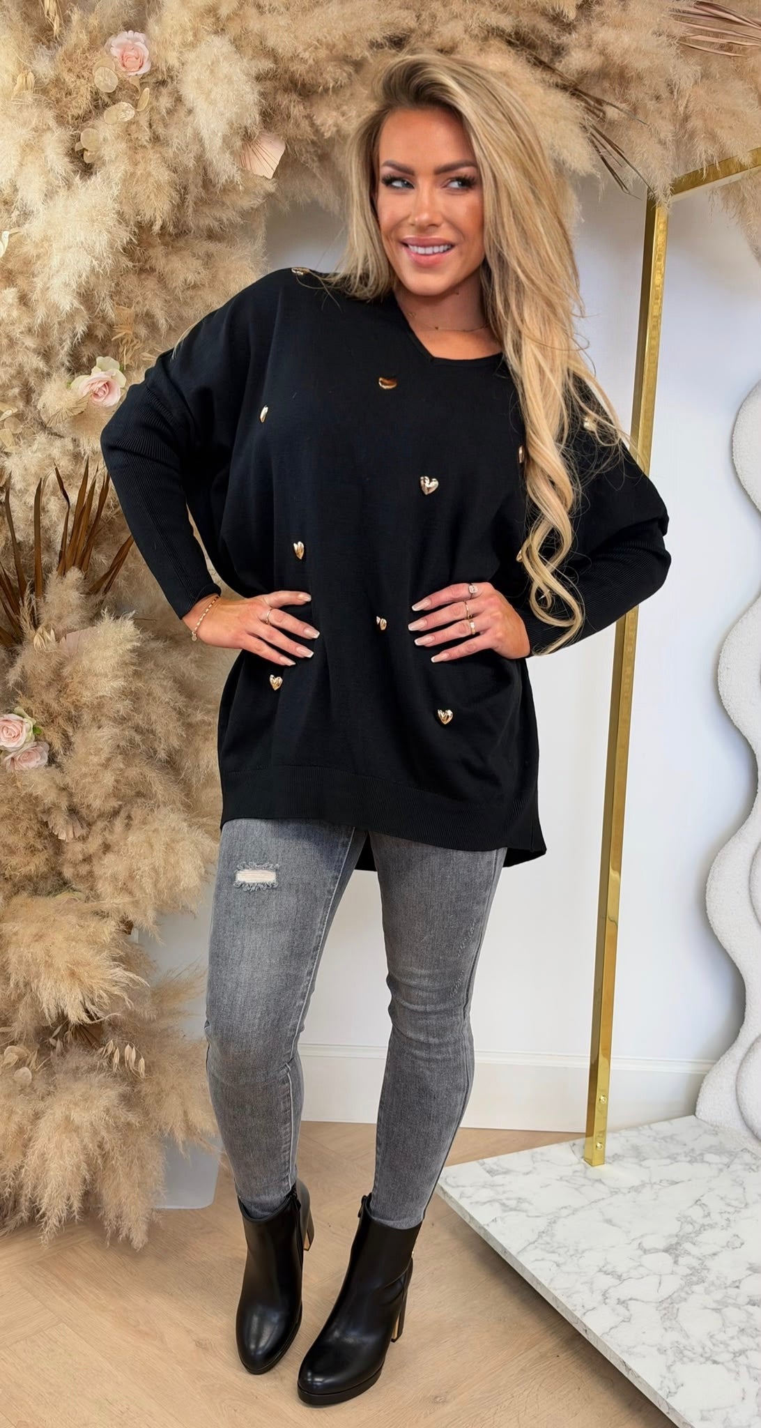 HARTJES OVERSIZED V NECK SWEAT 1077 BLACK