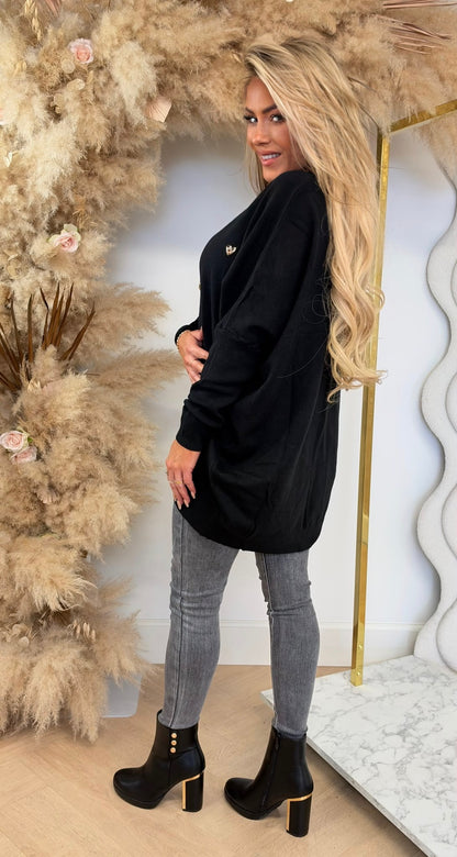 HARTJES OVERSIZED V NECK SWEAT 1077 BLACK