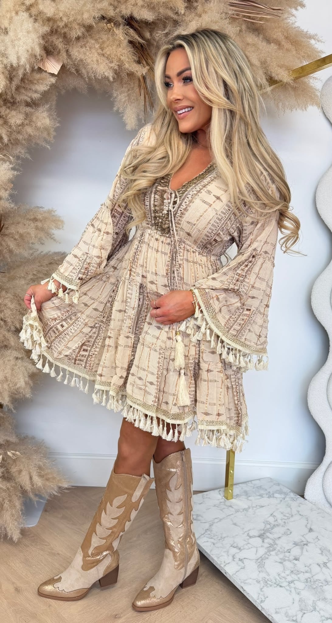 LUXE BOHO DRESS 81017 TAUPE