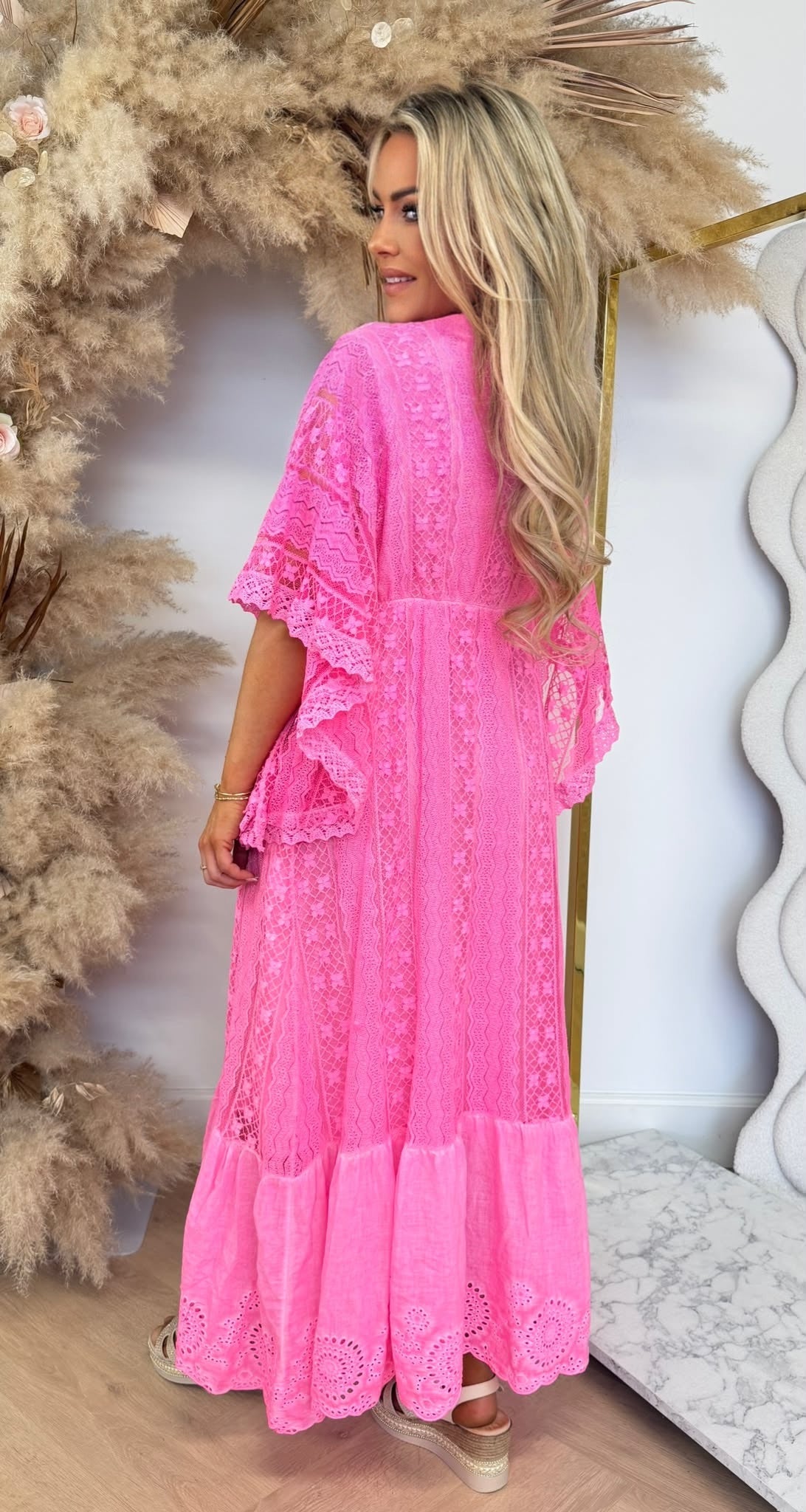 SPAIN MAXI BOHO DRESS NEONPINK