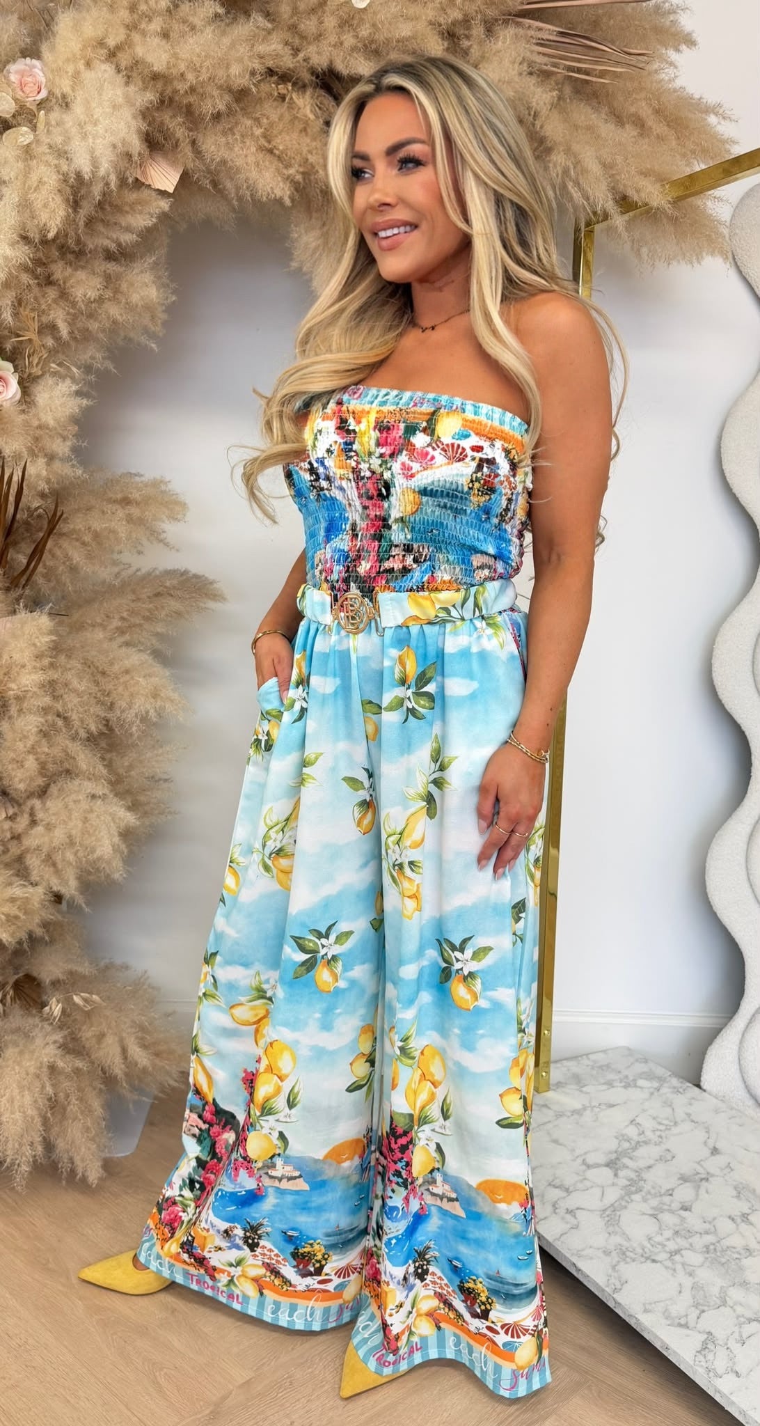VACATION VIBES JUMPSUIT LEMON/LIGHTBLUE