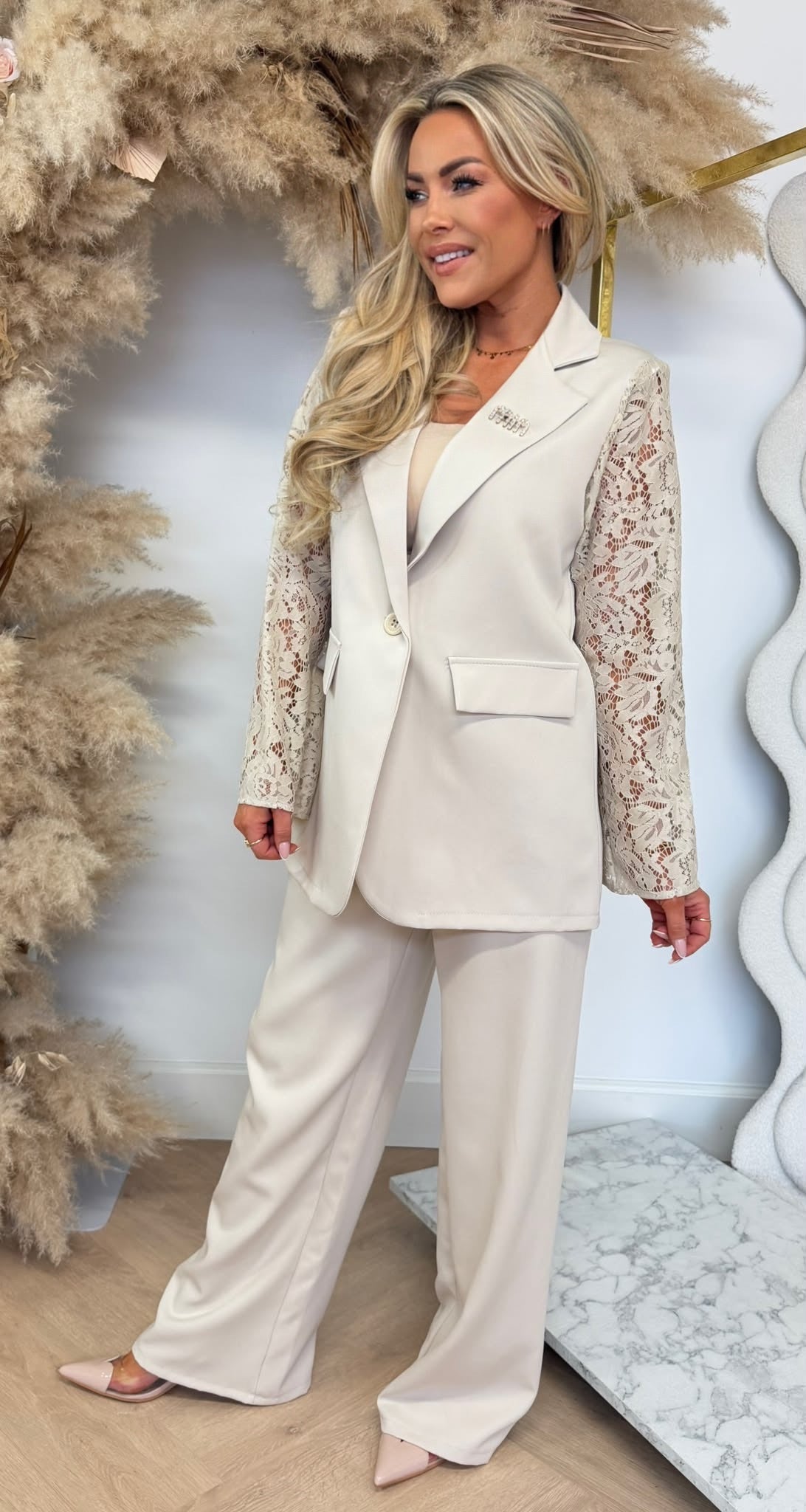 BROCHE LACY 2 PIECE SET BEIGE