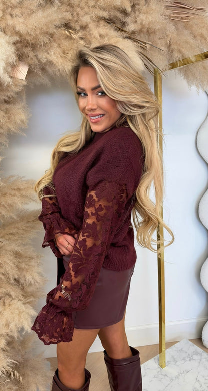 LIVIA LACE SLEEVE SWEAT 5863 BORDEAUX
