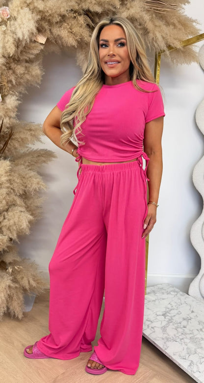 CROPPED RIBBED SET FUCHSIA