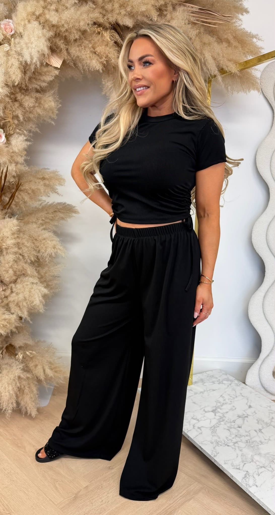 CROPPED RIBBED SET BLACK