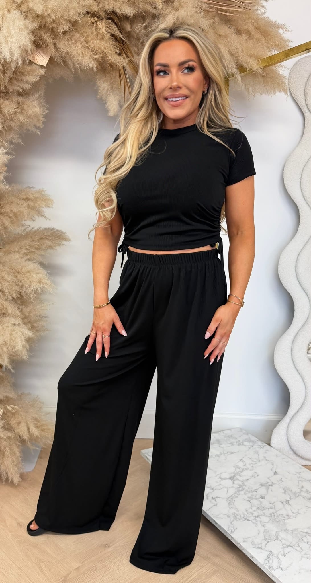 CROPPED RIBBED SET BLACK