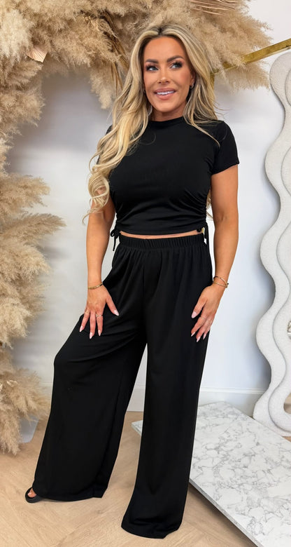 CROPPED RIBBED SET BLACK