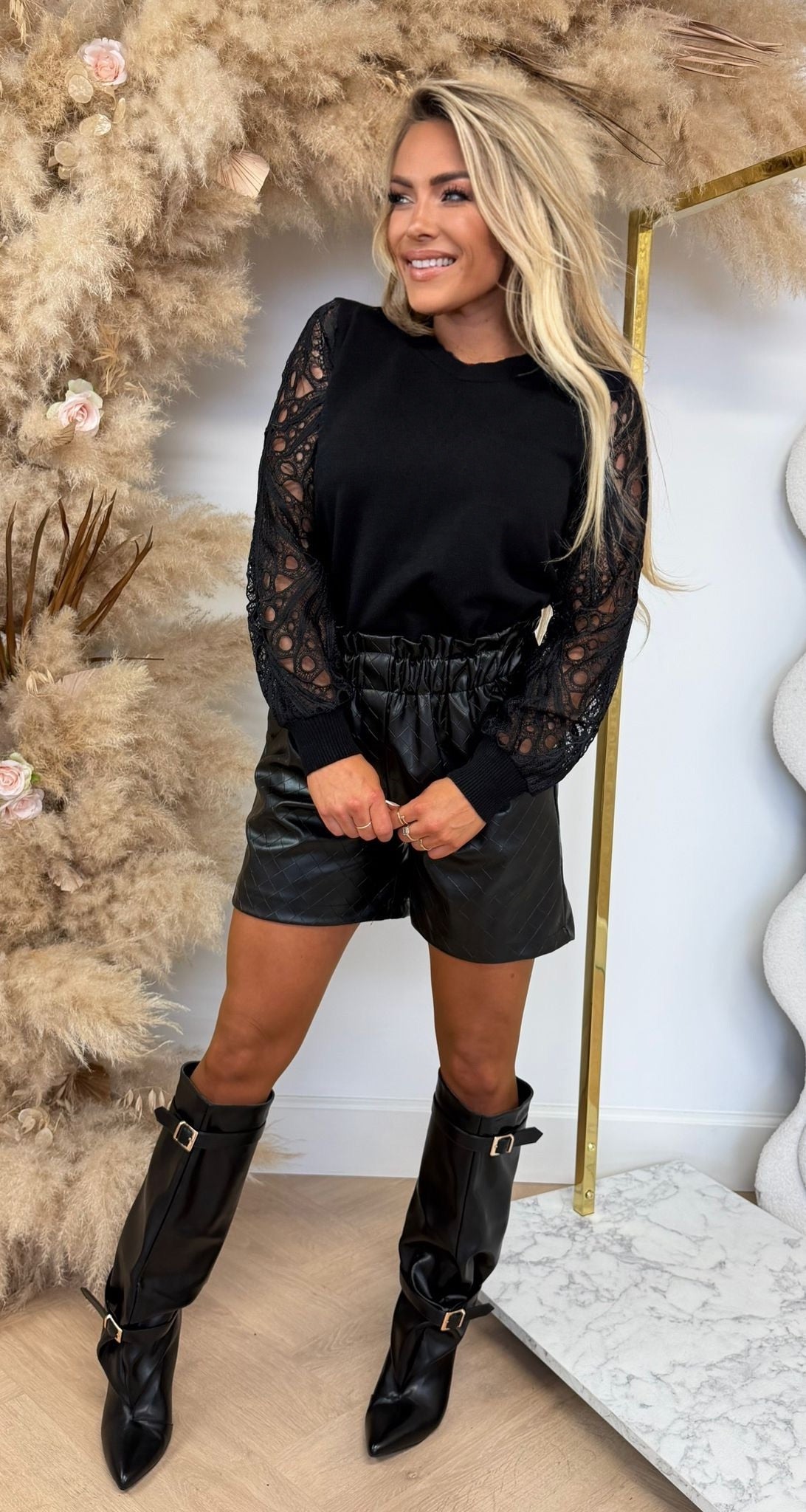 LACE SLEEVE SWEAT 10055 BLACK