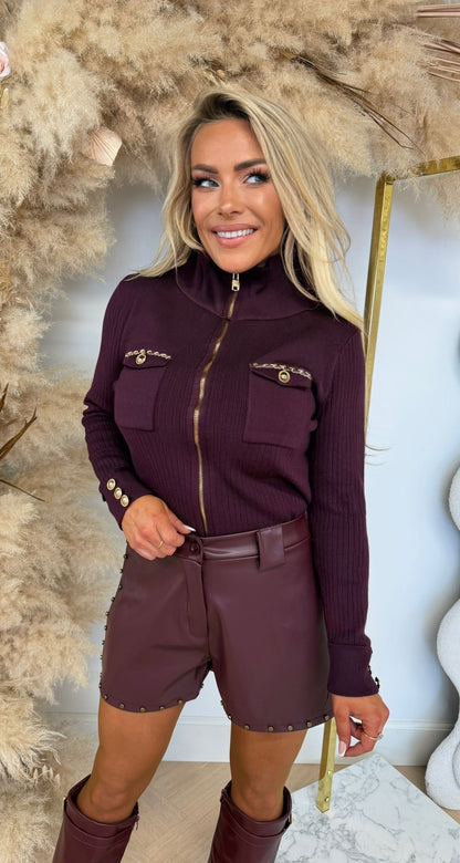CHAIN ZIP VESTJE 6113 BORDEAUX