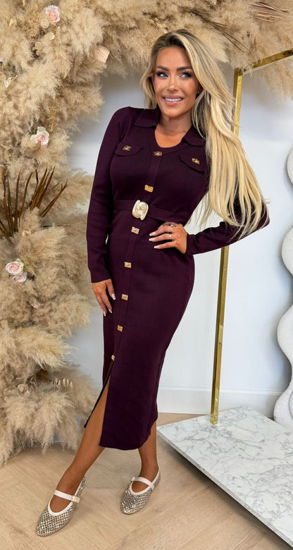 GOLDY DETAIL STRETCH DRESS 6096 BORDEAUX