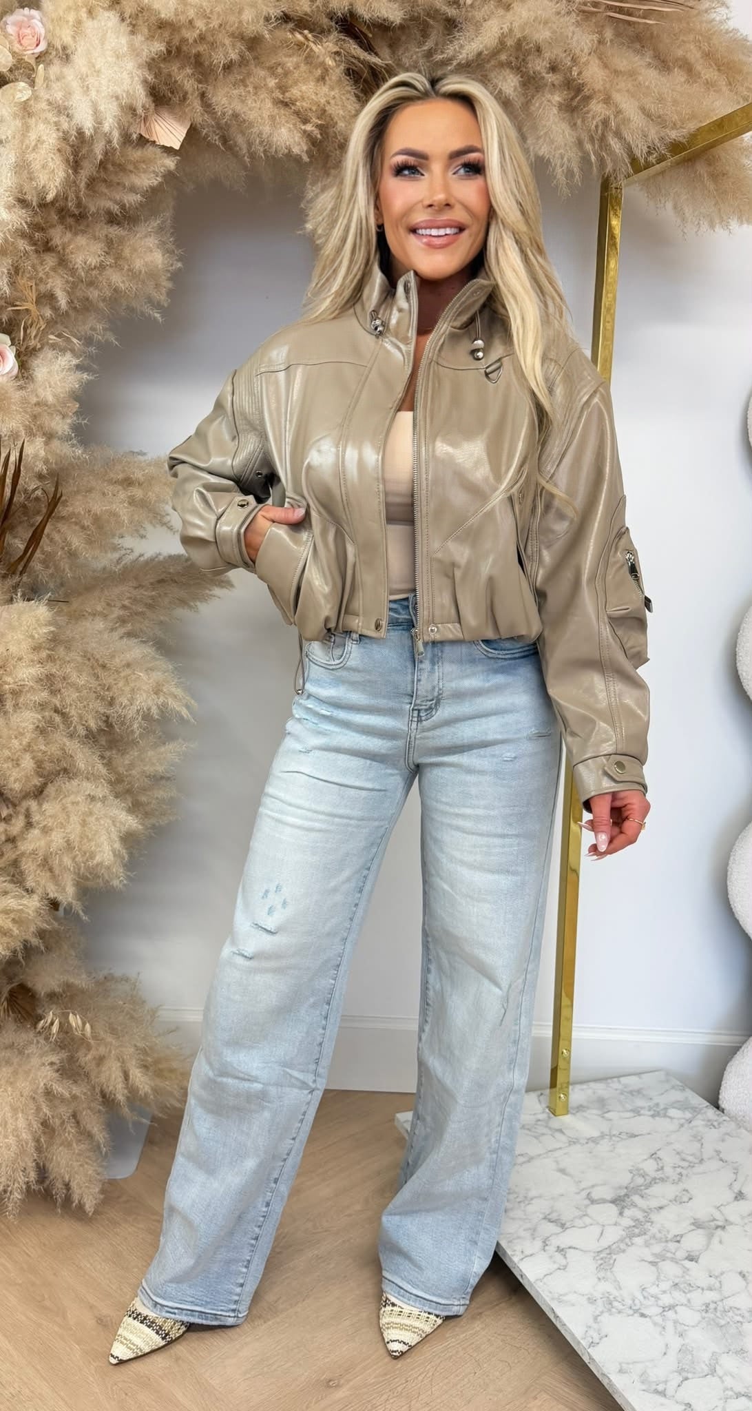 VEGAN LEATHER JACKET 6239 TAUPE