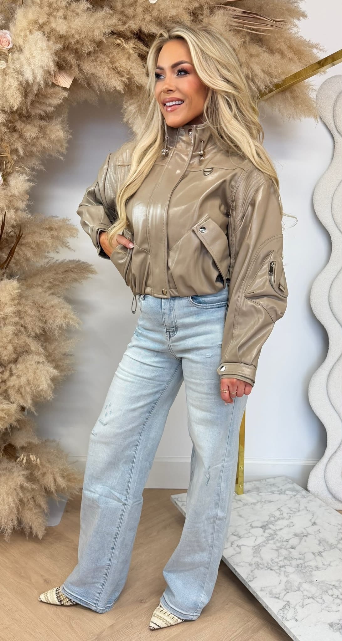 VEGAN LEATHER JACKET 6239 TAUPE