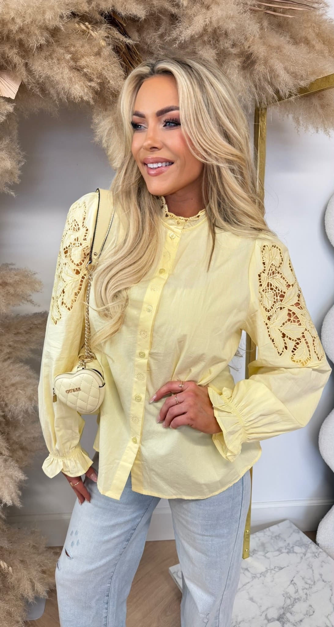 CUTE BRODERIE SLEEVE BLOUSE B001 YELLOW