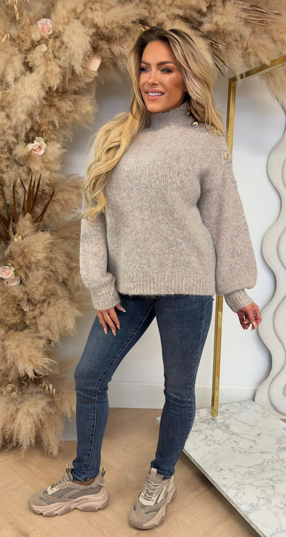 BUTTON GLAM SWEAT 8056 BEIGE