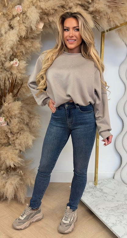 MARIE SPARKLE CROPPED SWEAT BEIGE