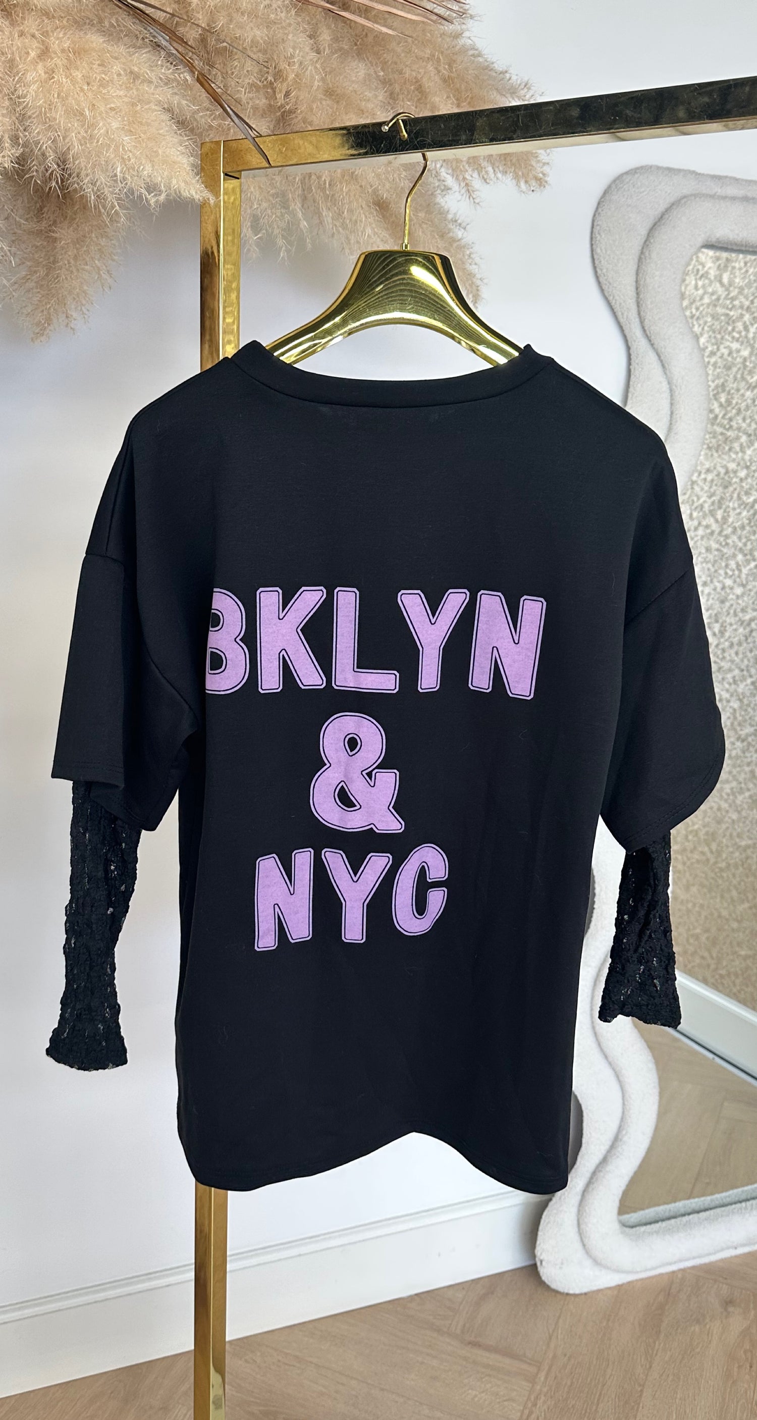 BKLYN &amp; NY LACE TEE BLACK