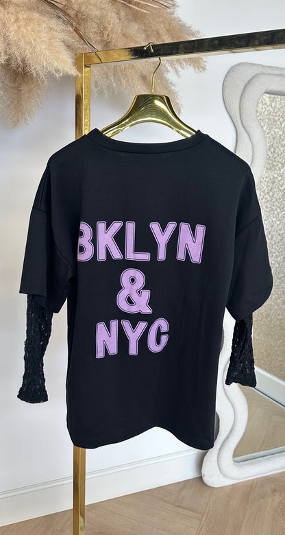 BKLYN &amp; NY LACE TEE BLACK