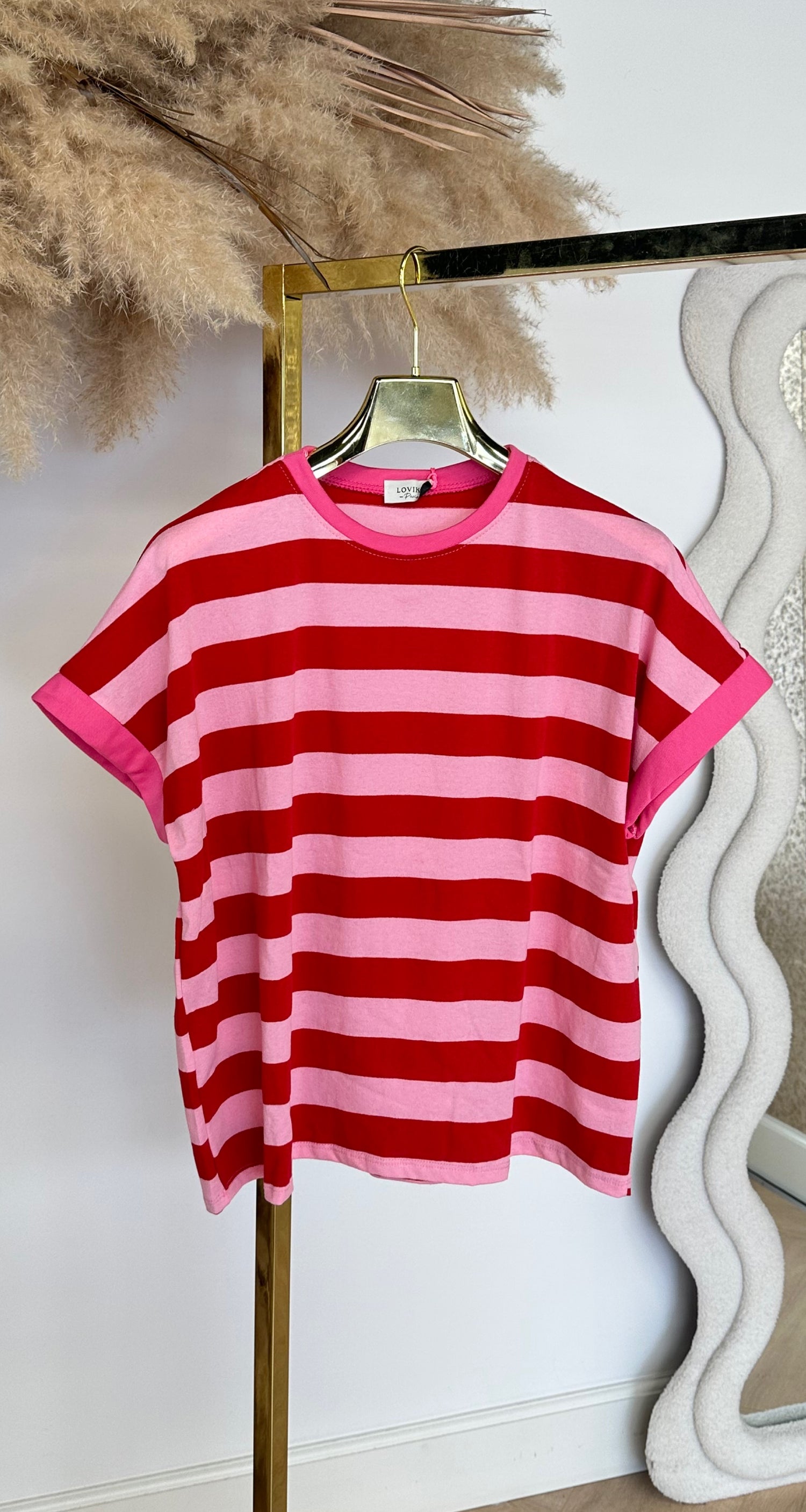 JOYA STRIPE TEE PINK/RED