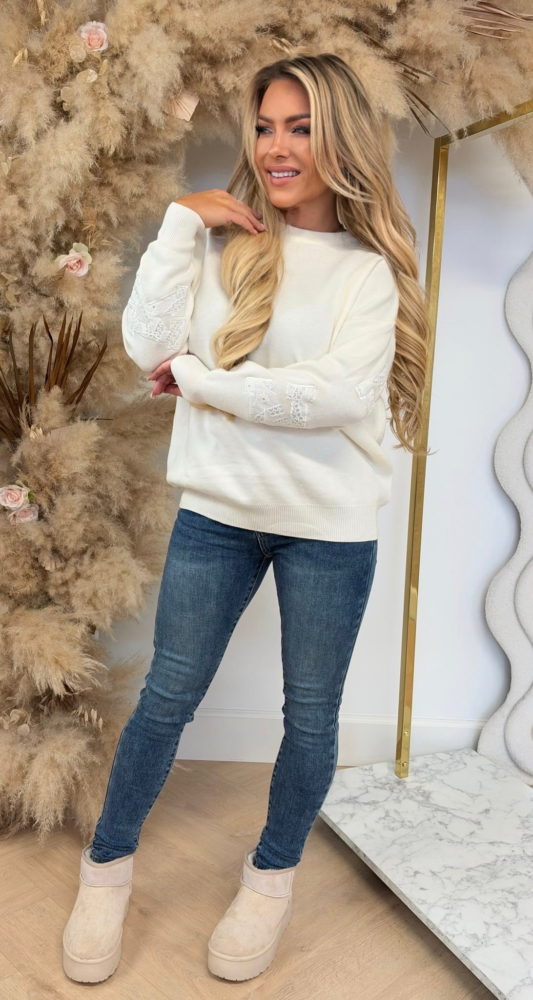 NEW YORK LACE BACKPRINT SWEAT 7825 LIGHT BEIGE