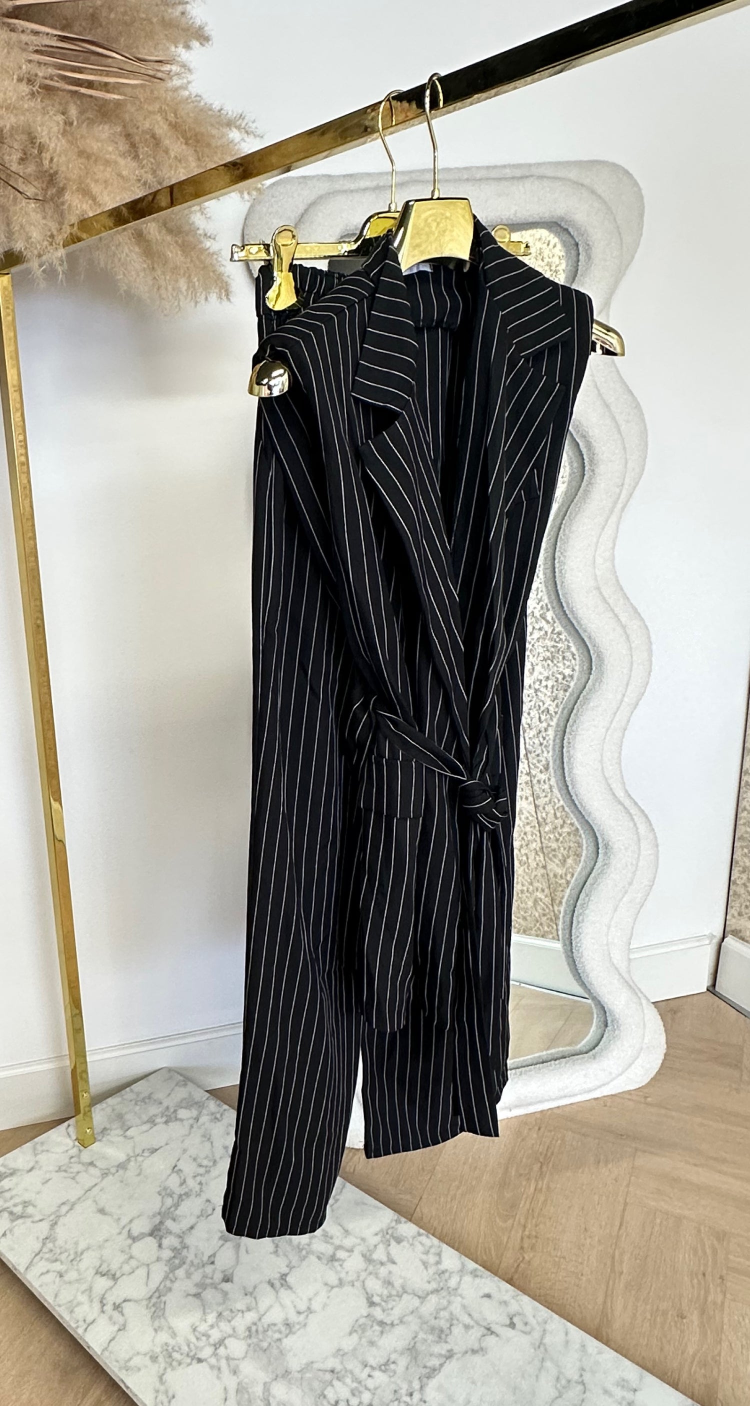 ESME STRIPE GILET LUS SET BLACK