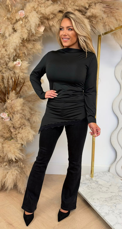 LACE BOTTOM LONGSLEEVE TOP BLACK