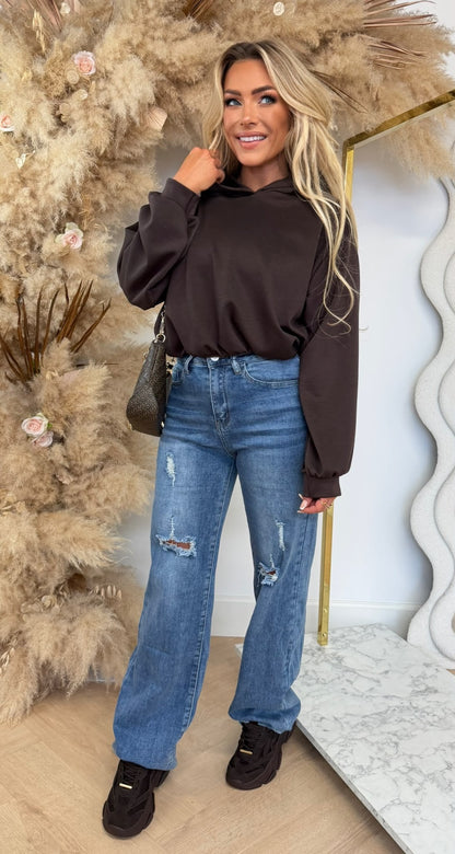 MIKA CROPPED HOODIE CHOCO