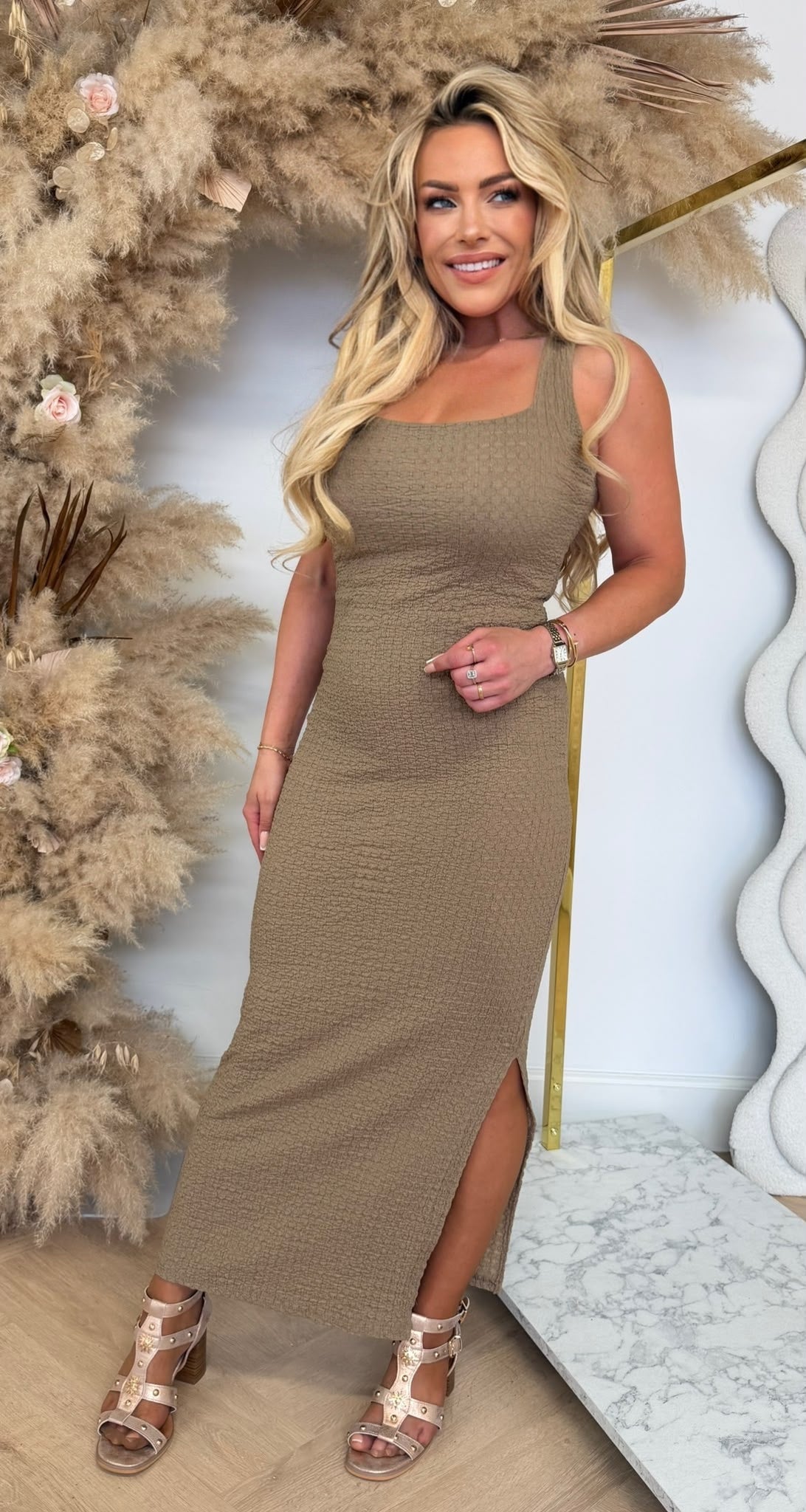 LOEKA MOUSSELINE SPLIT DRESS TAUPE