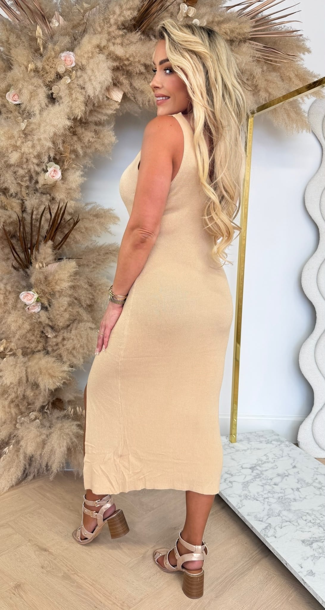 BASIC SPLIT DRESS 8779 BEIGE