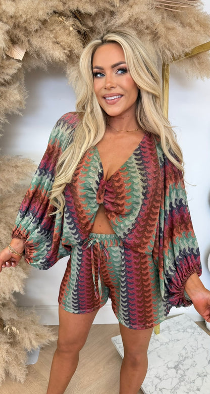 SHINY WAVE TWO PIECE SET GREEN/PURPLE