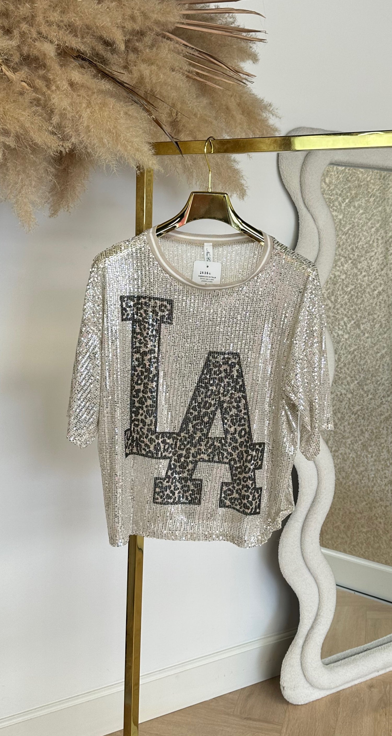 LA LEOPARD SEQUIN SHIRT BEIGE