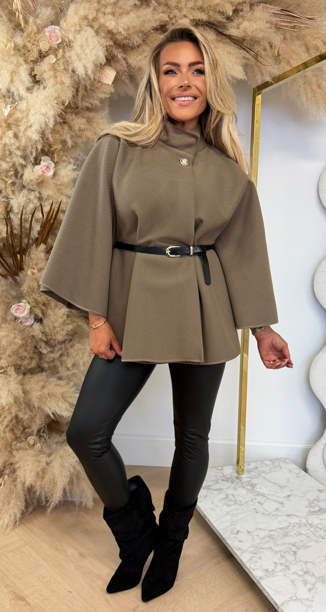 RIB BELT PONCHO TAUPE